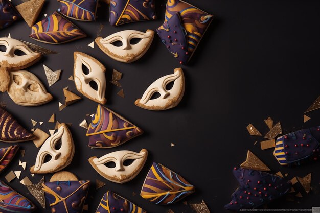 Foto biscoitos decorados com cobertura de açúcar para o feriado judaico de purim