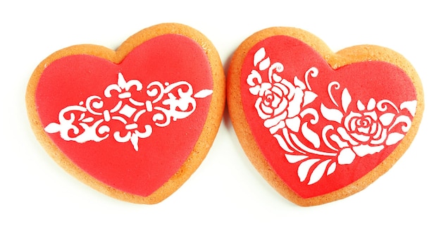 Biscoitos em forma de coração para dia dos namorados isolados em branco