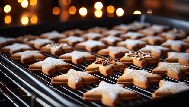 Biscoitos em forma de estrelas em uma assadeira