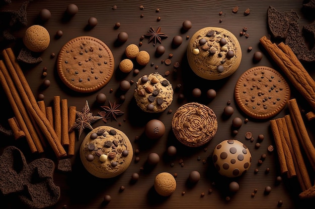 Biscoitos feitos de grãos de café de chocolate doce e bolas de Natal