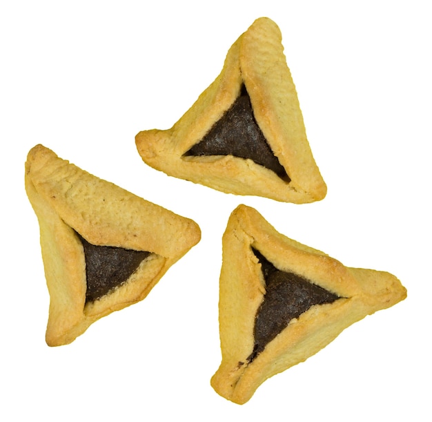 Biscoitos Hamantaschen para o festival judaico de Purim em um fundo branco ou transparente