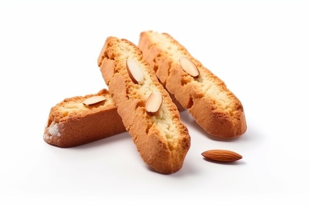 Foto biscoitos italianos cantuccini biscoitos secos doces com amêndoas em mesa branca