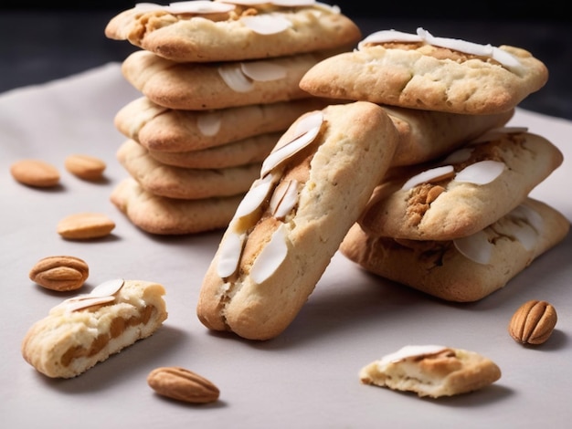 Foto biscoitos italianos de amêndoa cantuccini biscotti servidos em estilo moderno com sabor de amêndoas