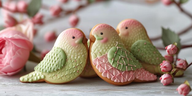 Biscoitos Lovebird Gelados Pastel com Acentos Florais