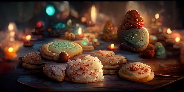 Biscoitos natalinos. Ilustração digital. Quadro. Belo cenário