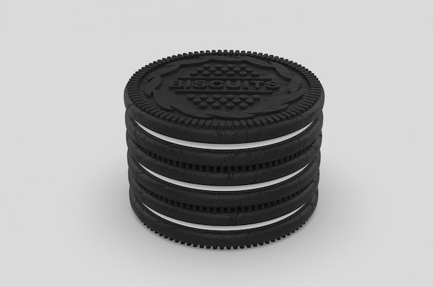 Biscoitos pretos de renderização 3d, dispostos com textura realista