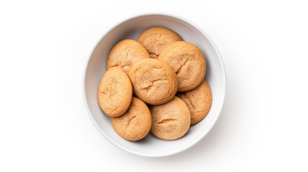 Biscoitos Snickerdoodle em uma tigela isolados na vista superior do fundo branco