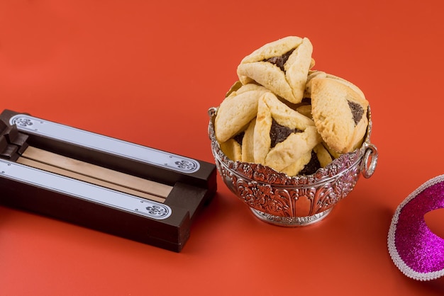 Foto biscoitos tradicionais judaicos hamantaschen bolos com celebração de purim carnaval judaico