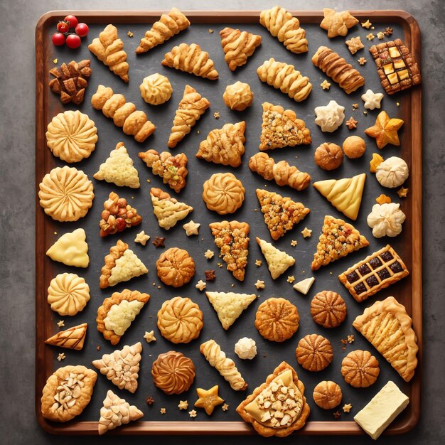 biscoitos variados em uma mesa