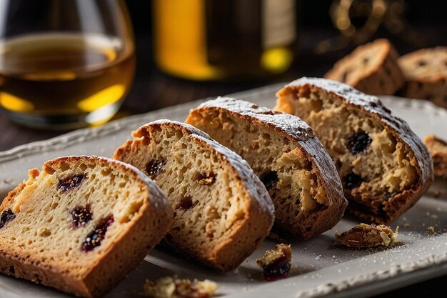 Biscotti combinado com um copo de vinho de sobremesa