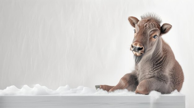 Bison Calf posa para la IA generativa de la cámara