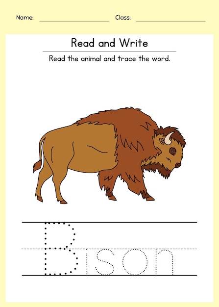 Bison handwriting worksheet for kids Trace the animal name and learn spelling Fun educational