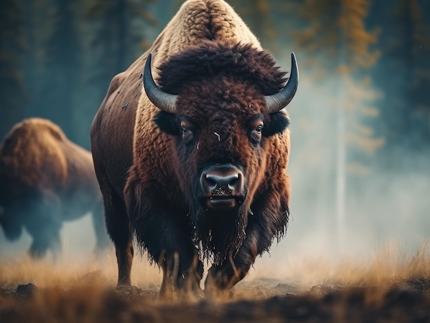 Bison en su hábitat natural Fotografía de vida silvestre IA generativa
