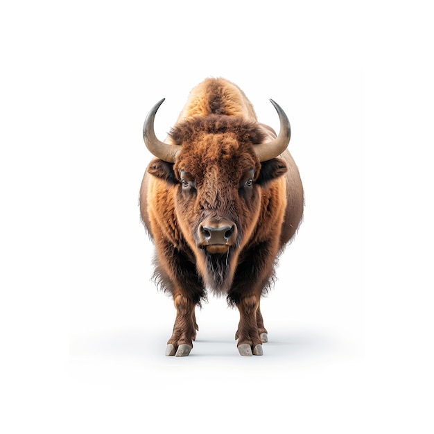 Foto bisonte de pé em frente a um fundo branco inteligência artificial gerativa