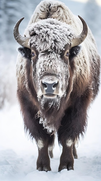 Un bisonte en la nieve