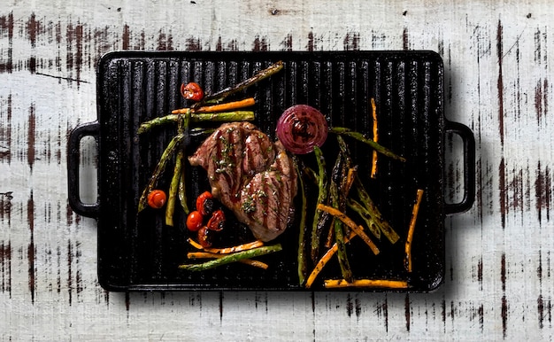 Bistec ancho con verduras a la plancha a la parrilla