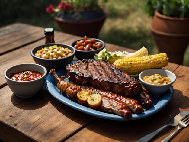 Foto bistec de barbacoa con verduras a la parrilla