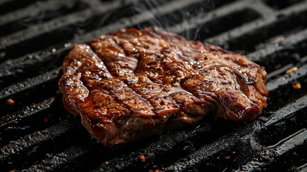 Foto bistec de carne a la parrilla en un fondo oscuro generativo ai