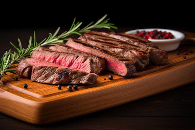 bistec de carne a la parrilla con romero y tomates