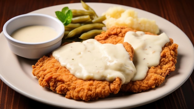 Un bistec frito en pan crujiente y delicioso