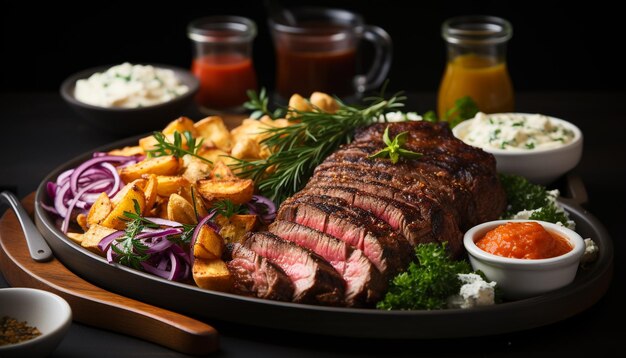 Foto bistec a la parrilla filete fresco cocinado a la perfección listo para comer generado por inteligencia artificial