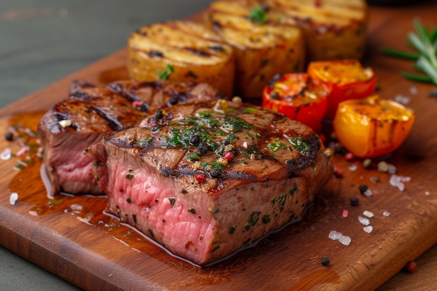 bistec a la parrilla medio raro con hierbas frescas con IA generada