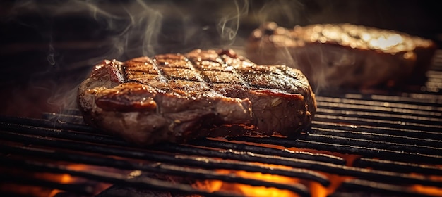 Un bistec a la parrilla del que sale humo