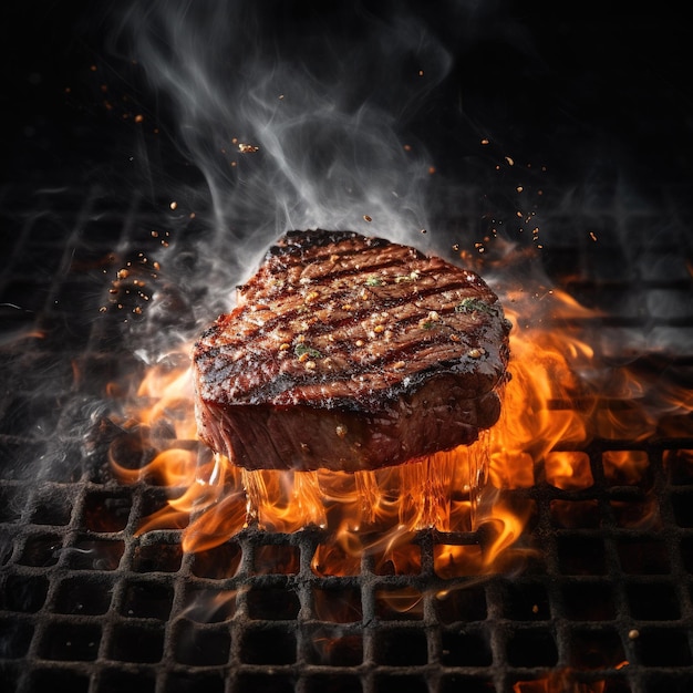 Un bistec a la parrilla del que sale humo