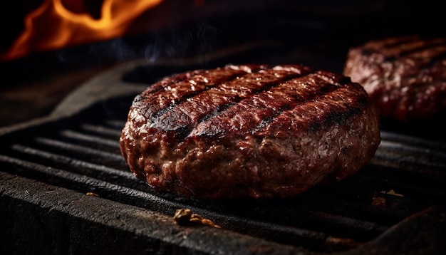 Bistec a la parrilla en rejilla metálica lista para comer generada por IA