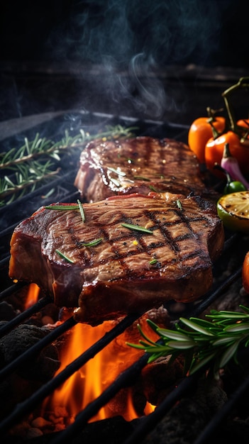 Un bistec a la parrilla con verduras a la parrilla