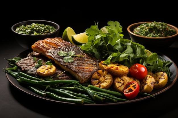 bistec de pescado y carne de barramundi o pangasius