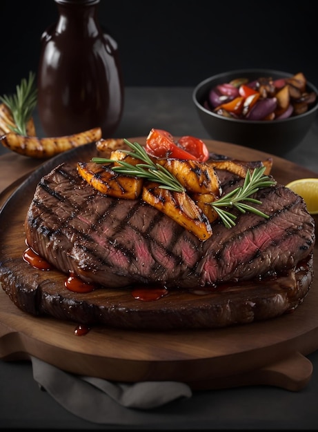 Bistec a la Plancha con Salsa Barbacoa y Verduras