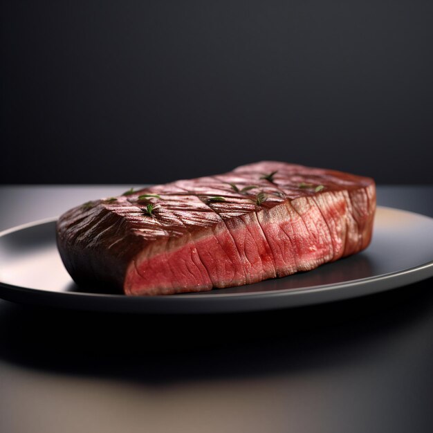 Foto un bistec en un plato con una hierba verde encima