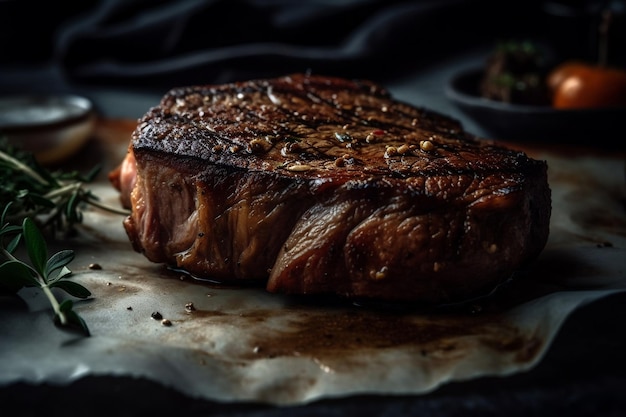 Un bistec que ha sido cocinado en un palo.