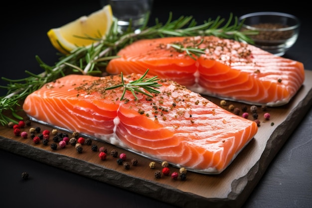 bistec de salmón fresco con romero y pimienta