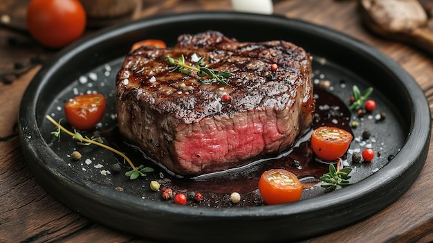 bistec con tomates en un plato
