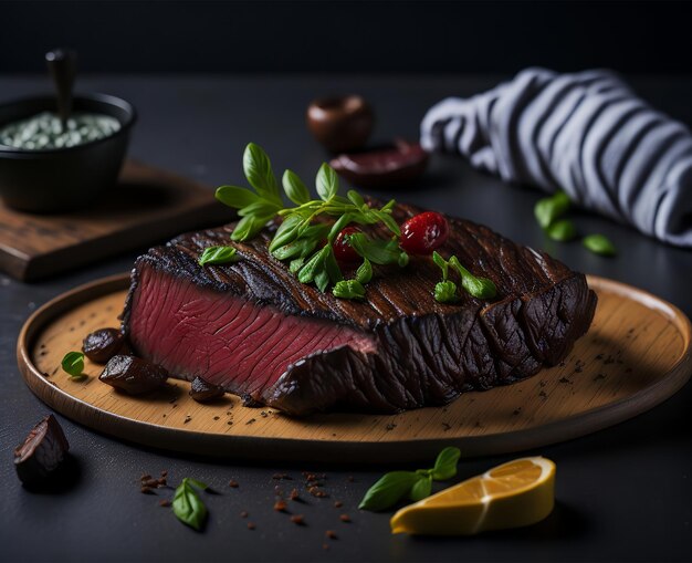 Un bistec con un trozo de carne encima