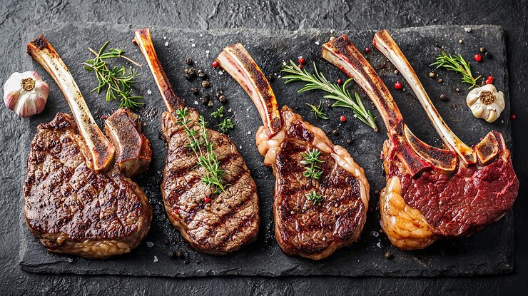 bistecs en una parrilla con algunos otros ingredientes
