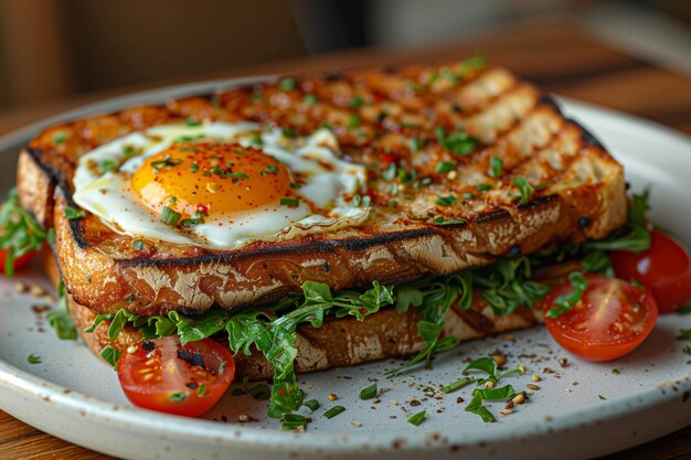 Bistro estilo ovo e panini de tomate com ervas aromáticas Menu restaurante