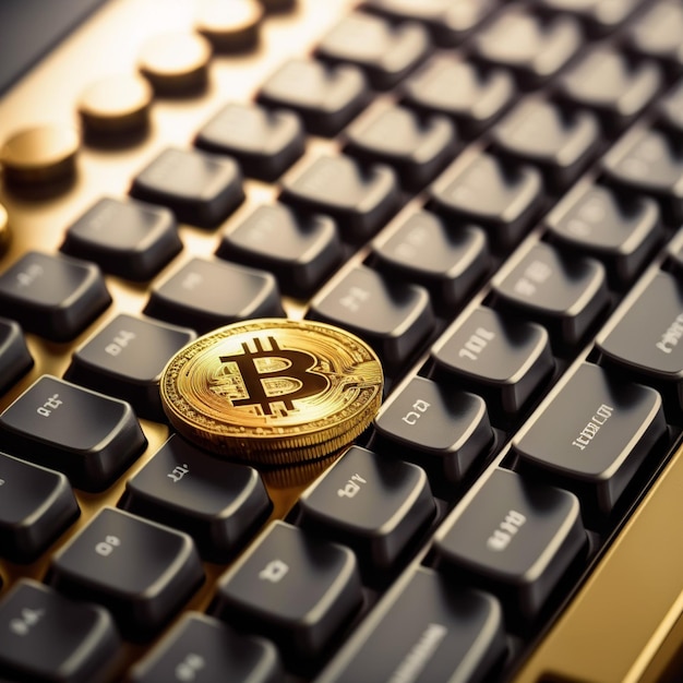 Bitcoin auf dem Tastaturfoto