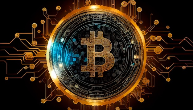 Bitcoin blockchain cryptocurrency intercambio de dinero digital Símbolo de tecnología IA generativa