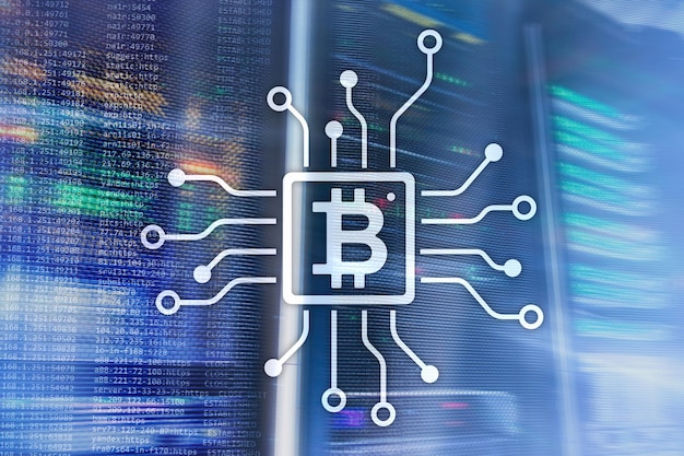 Bitcoin Blockchain-Konzept auf Serverraumhintergrund