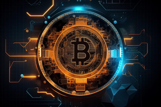 Bitcoin blockchain moeda criptografada troca de dinheiro digital símbolo de tecnologia Generative AI