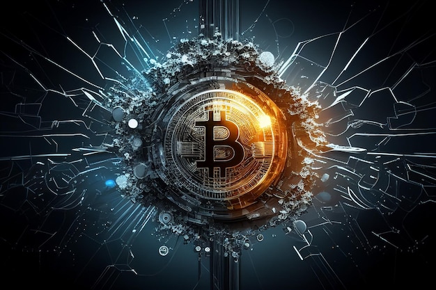 Bitcoin blockchain moneda criptográfica intercambio de dinero digital Símbolo de tecnología IA generativa