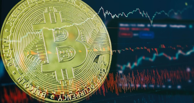 Bitcoin BTC Cryptocurrency Coins Bitcoin es un pago conveniente en el mercado de la economía global Moneda digital virtual y concepto de comercio de inversión financiera