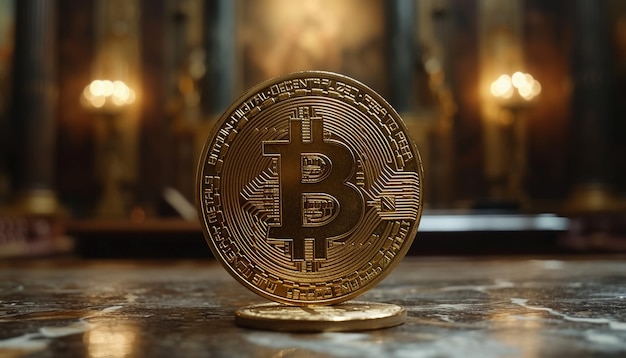 Bitcoin de cerca de una moneda de criptomoneda
