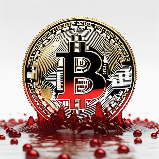 Bitcoin cercado por gotas líquidas