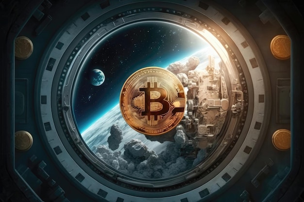 Bitcoin Coin In Space Earth Generative AI