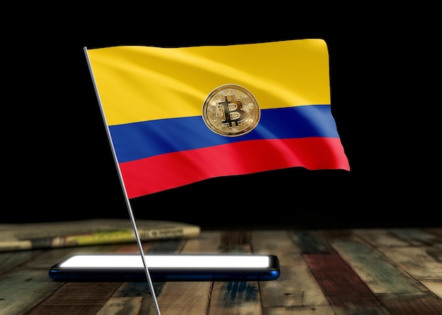 Bitcoin Colômbia na bandeira da Colômbia. Notícias Bitcoin e situação jurídica no conceito de Colômbia.