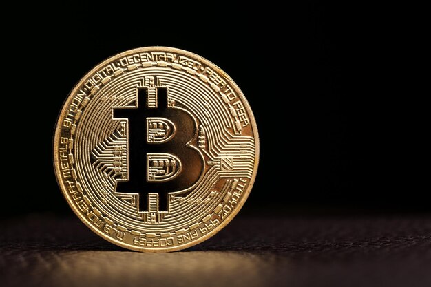 Bitcoin color dorado sobre cuero